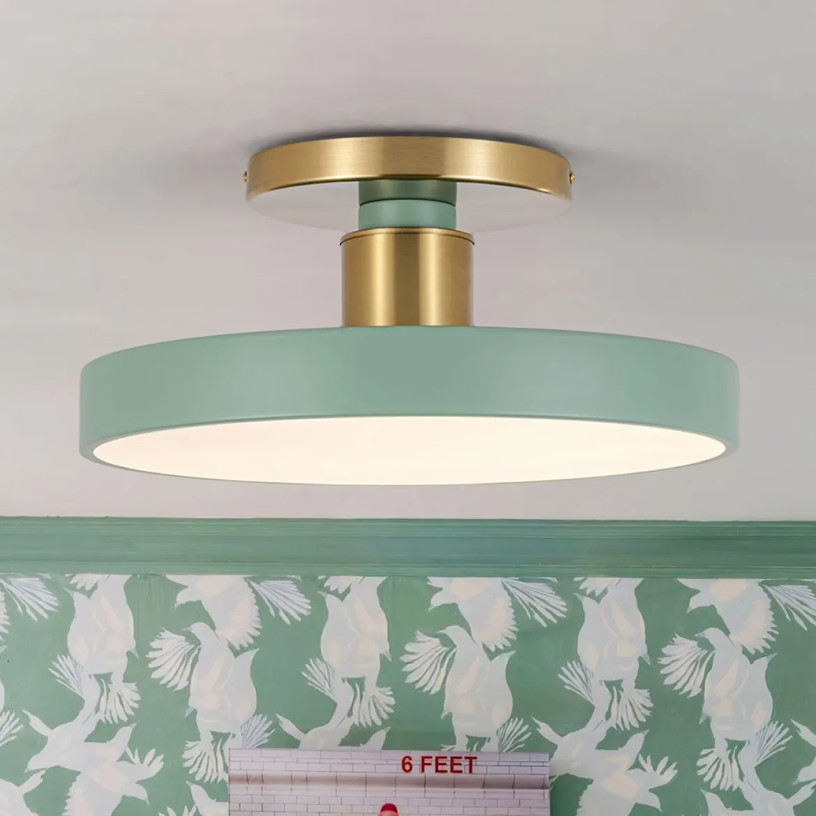 Scandinavian Brass White Round Dimmable LED Semi Flush Light