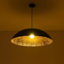 Scandinavian Retro Oversized Black Gold Flat Dome Metal Pendant