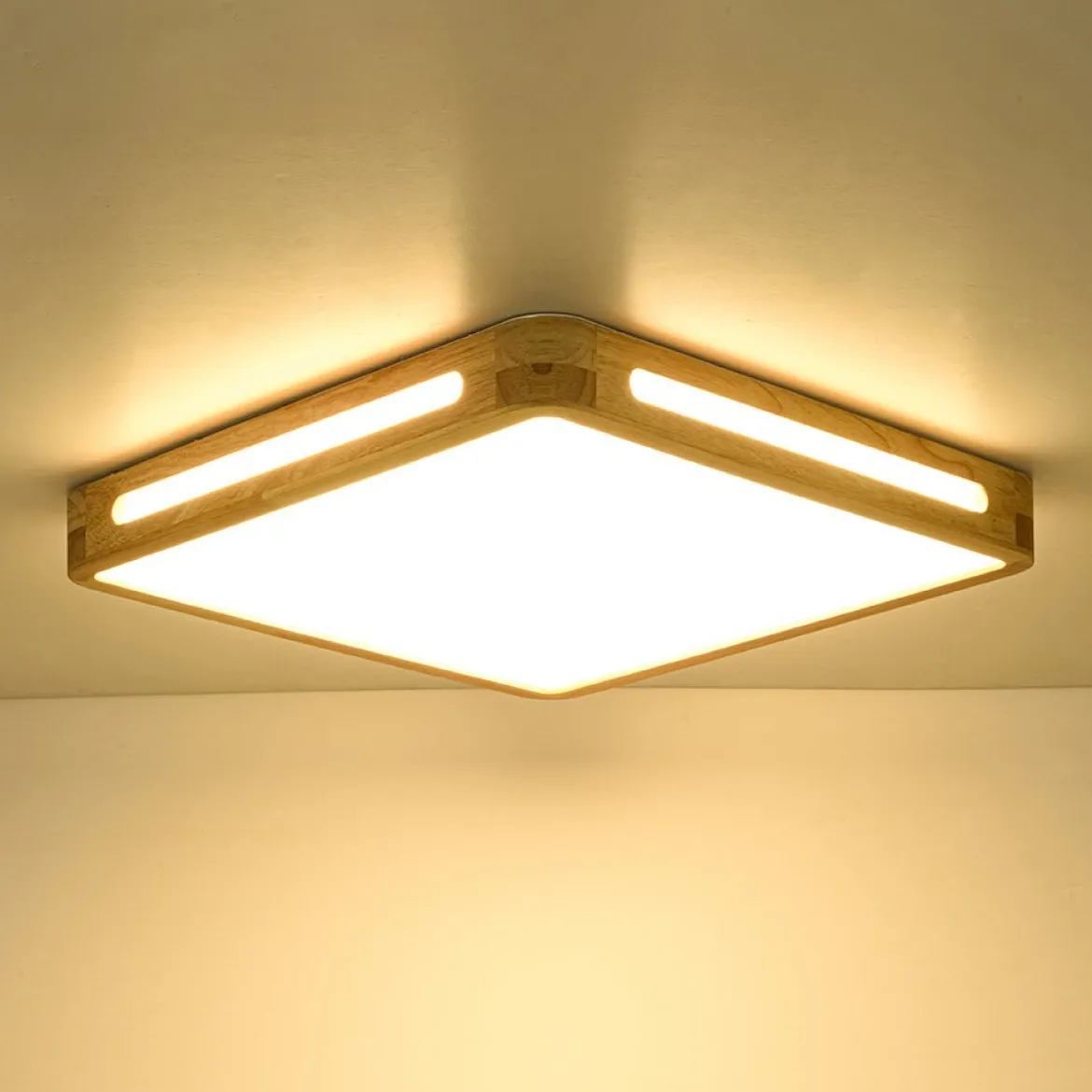 Scandinavian Wooden Dimmable LED Square Flush Mount