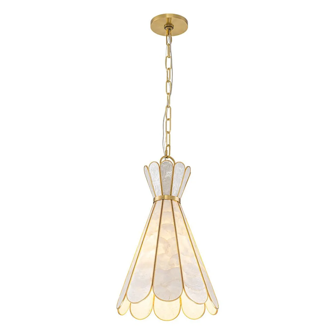 Sculptural Bloom 1-Light Brass Capiz Shell Glass Pendant