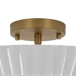 Sculptural Shine Opal Glass Pleated Cone Semi Flush Mount