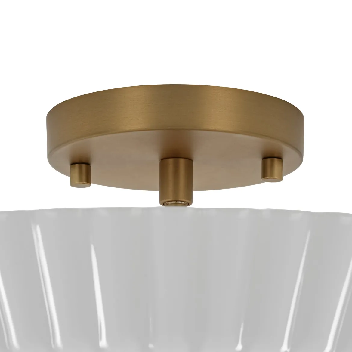 Sculptural Shine Opal Glass Pleated Cone Semi Flush Mount