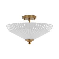 Sculptural Shine Opal Glass Pleated Cone Semi Flush Mount