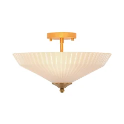 Sculptural Shine Opal Glass Pleated Cone Semi Flush Mount