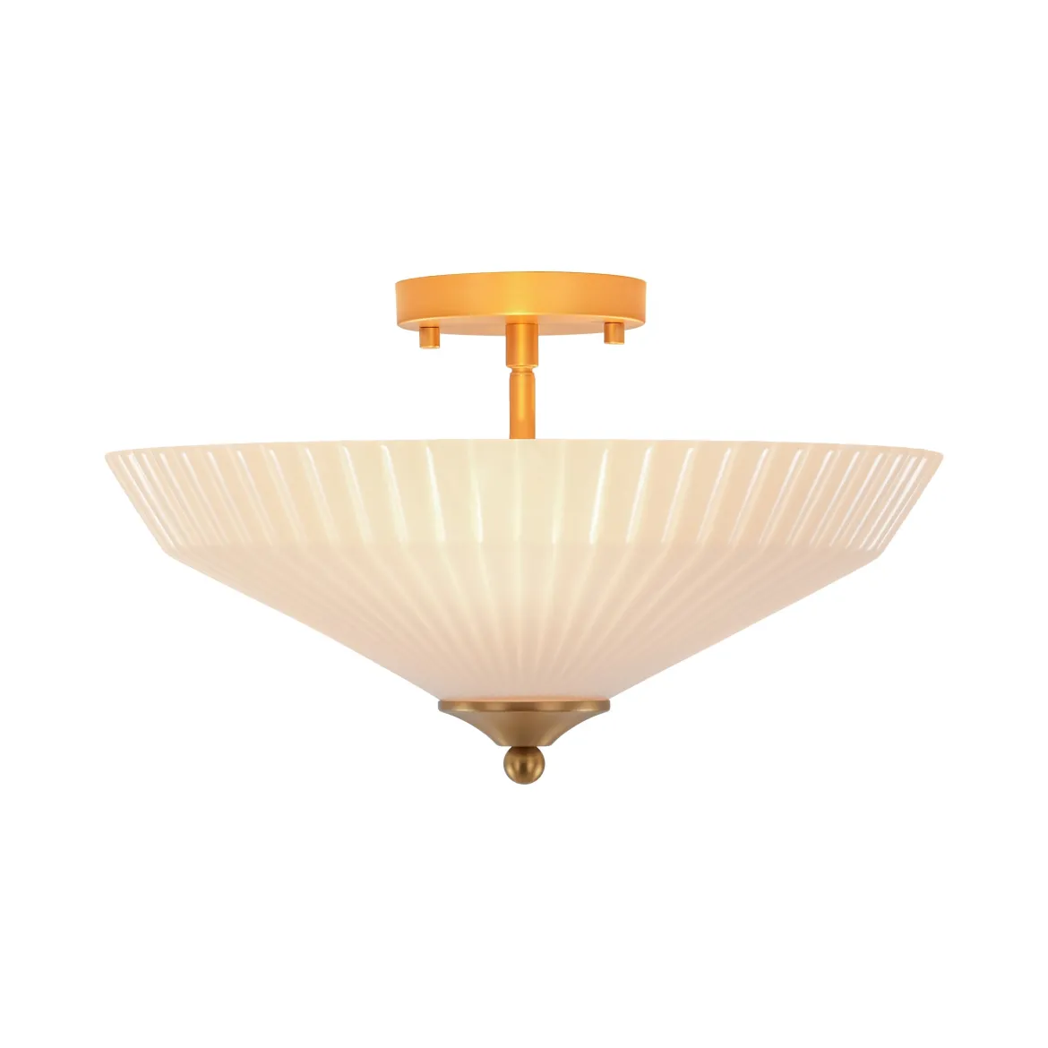 Sculptural Shine Opal Glass Pleated Cone Semi Flush Mount