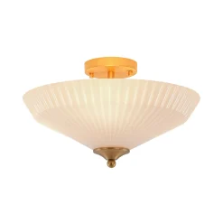 Sculptural Shine Opal Glass Pleated Cone Semi Flush Mount