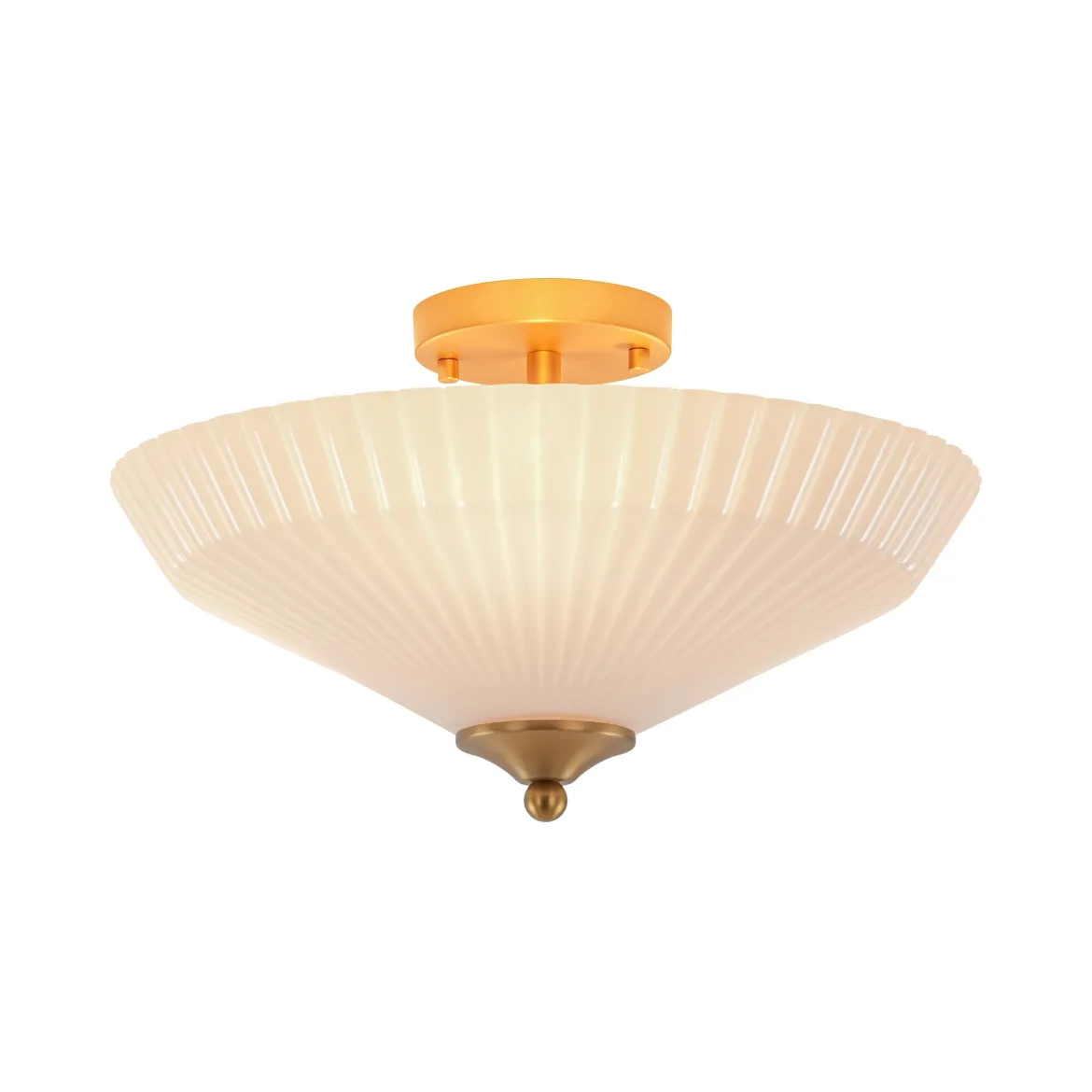 Sculptural Shine Opal Glass Pleated Cone Semi Flush Mount