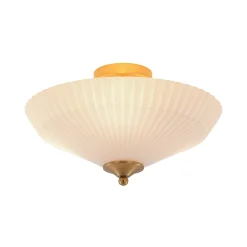 Sculptural Shine Opal Glass Pleated Cone Semi Flush Mount