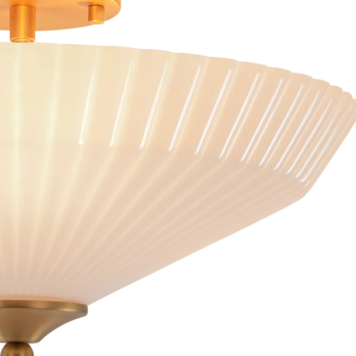 Sculptural Shine Opal Glass Pleated Cone Semi Flush Mount