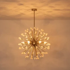 Sculptural Sunburst Bloom Frosted Quartz Dandelion Chandelier