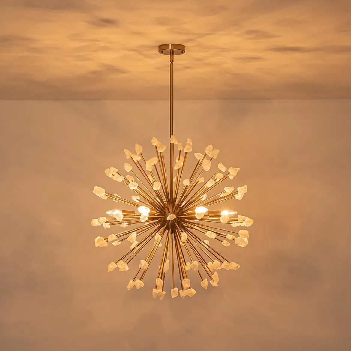 Sculptural Sunburst Bloom Frosted Quartz Dandelion Chandelier