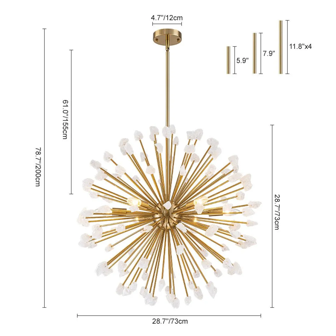 Sculptural Sunburst Bloom Frosted Quartz Dandelion Chandelier