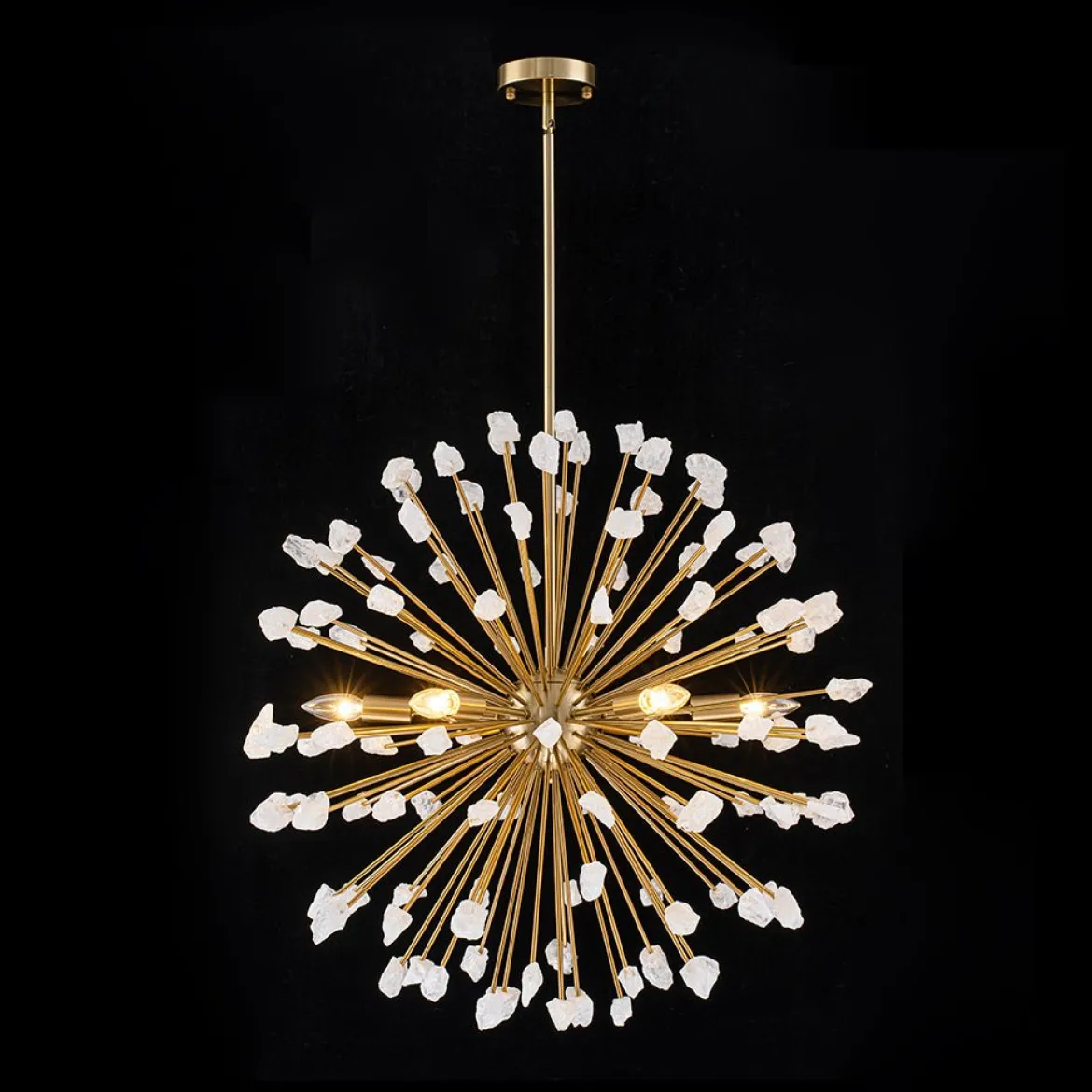 Sculptural Sunburst Bloom Frosted Quartz Dandelion Chandelier