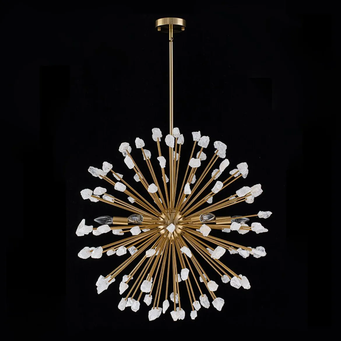 Sculptural Sunburst Bloom Frosted Quartz Dandelion Chandelier