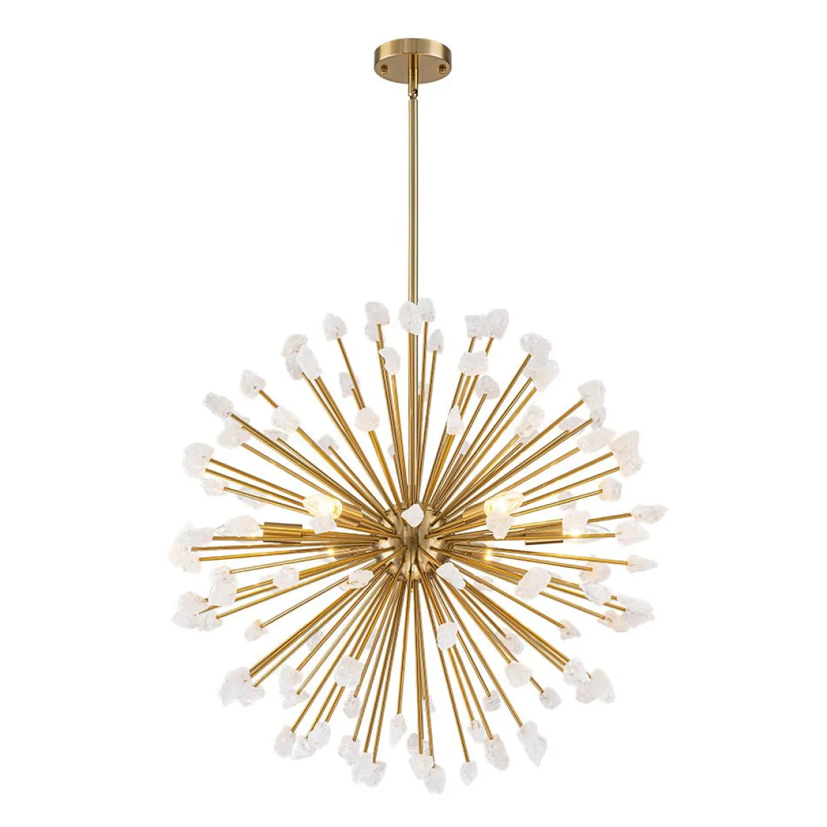 Sculptural Sunburst Bloom Frosted Quartz Dandelion Chandelier