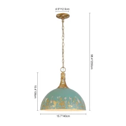 Shabby Chic Distressed Gilded Patina Teal Dome Pendant Light