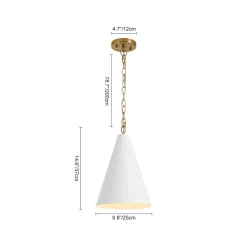 Shaker 1-Light Brass White Iron Conical Kitchen Pendant