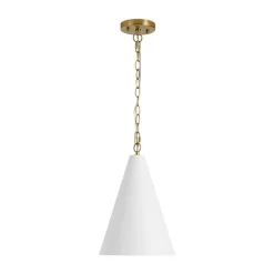 Shaker 1-Light Brass White Iron Conical Kitchen Pendant