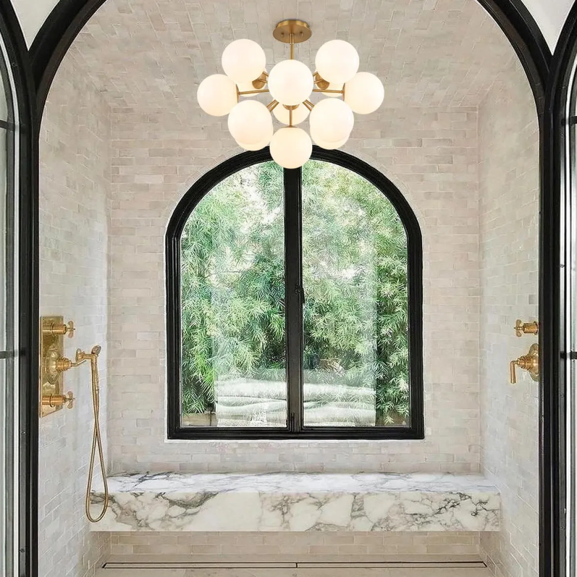 Shine Lustre Opal Glass Bubble Sputnik Semi Flush Chandelier