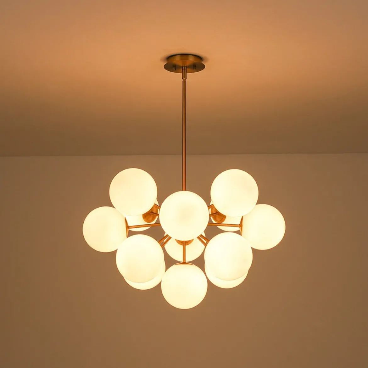 Shine Lustre Opal Glass Bubble Sputnik Semi Flush Chandelier