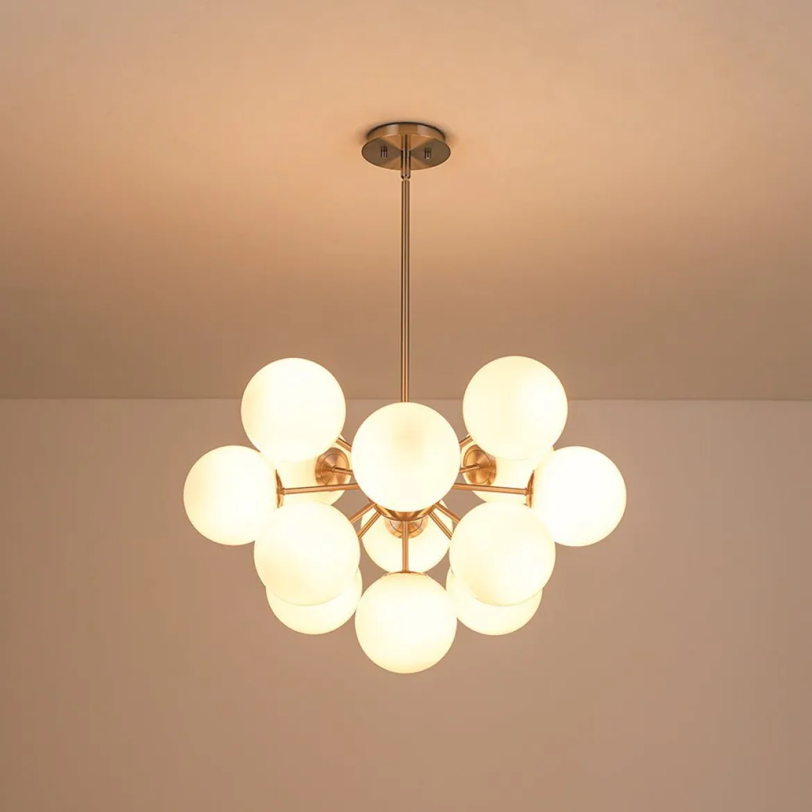 Shine Lustre Opal Glass Bubble Sputnik Semi Flush Chandelier