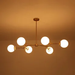 Shine Opal Glass Globe Linear Branch Island Chandelier