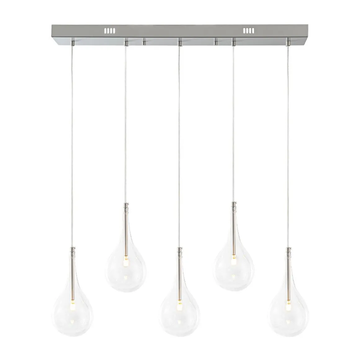 Silver 5-Light Clear Glass Teardrop Linear Island Pendant