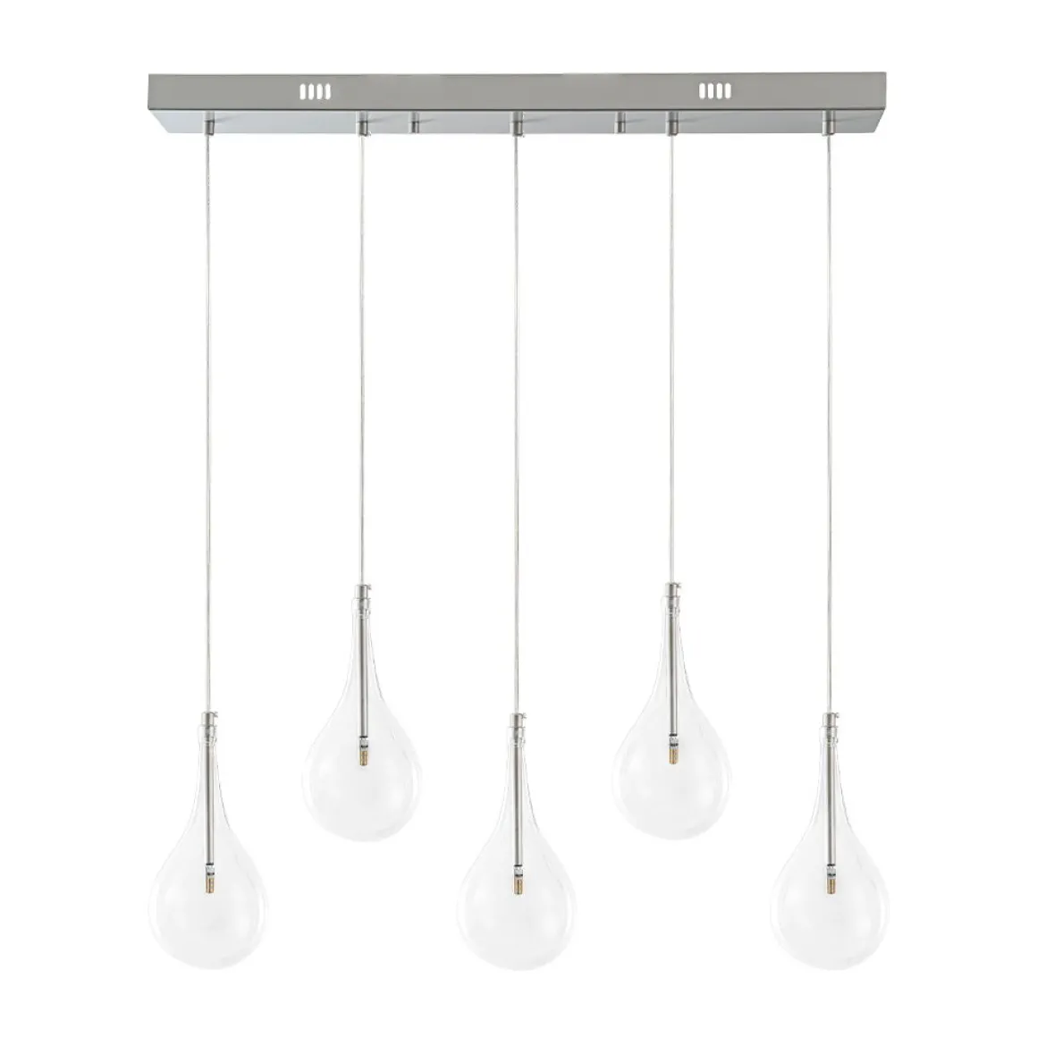 Silver 5-Light Clear Glass Teardrop Linear Island Pendant