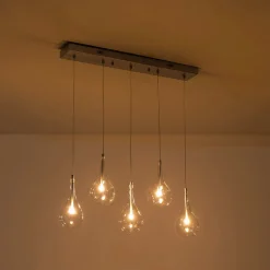 Silver 5-Light Clear Glass Teardrop Linear Island Pendant