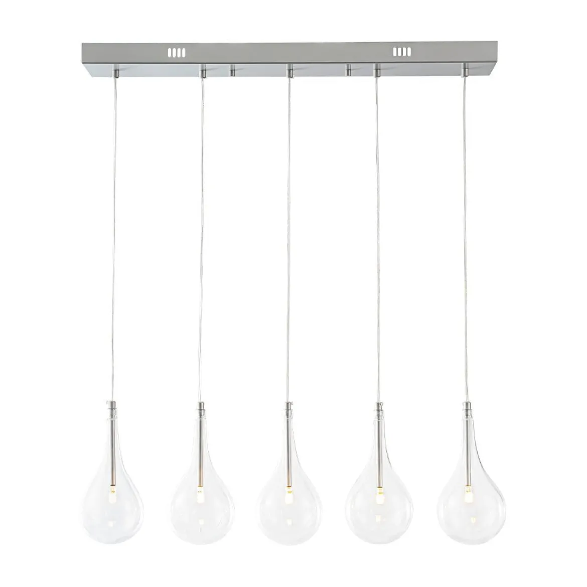 Silver 5-Light Clear Glass Teardrop Linear Island Pendant