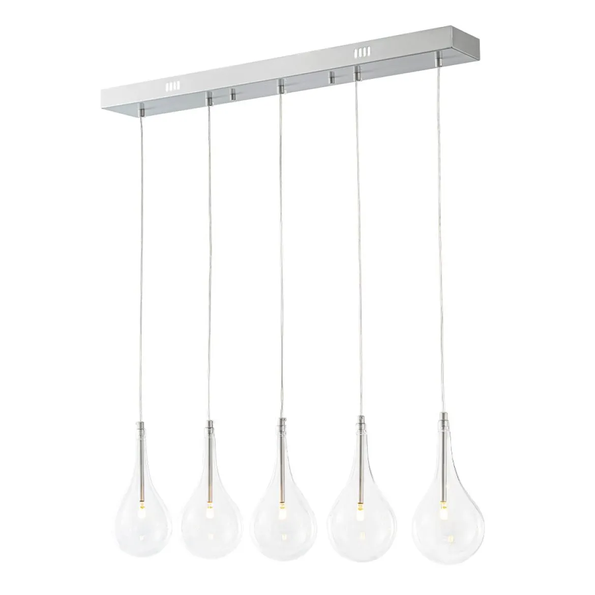 Silver 5-Light Clear Glass Teardrop Linear Island Pendant