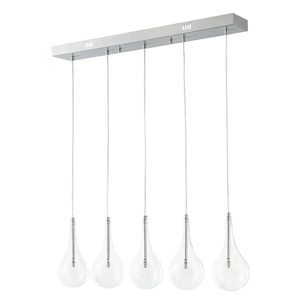 Silver 5-Light Clear Glass Teardrop Linear Island Pendant