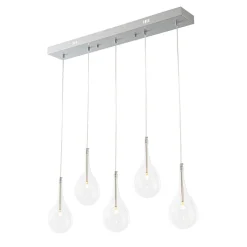 Silver 5-Light Clear Glass Teardrop Linear Island Pendant