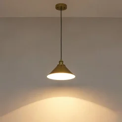 Simple Brass 1-Light Metal Flat Conical Kitchen Pendant