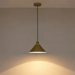 Simple Brass 1-Light Metal Flat Conical Kitchen Pendant