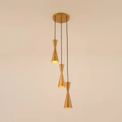 Starry 3-Light Cluster Metal Hourglass Shade Round Pendant