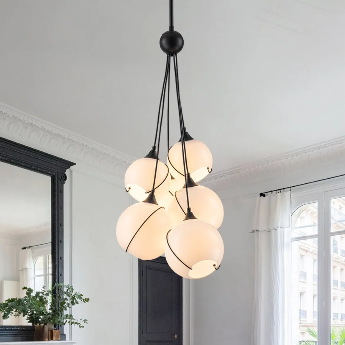 Statement Shine Opal Glass Globe Cluster Chandelier