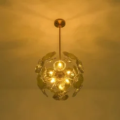 Summer Art Deco Bloom Green Lotus Leaf Sunburst Chandelier