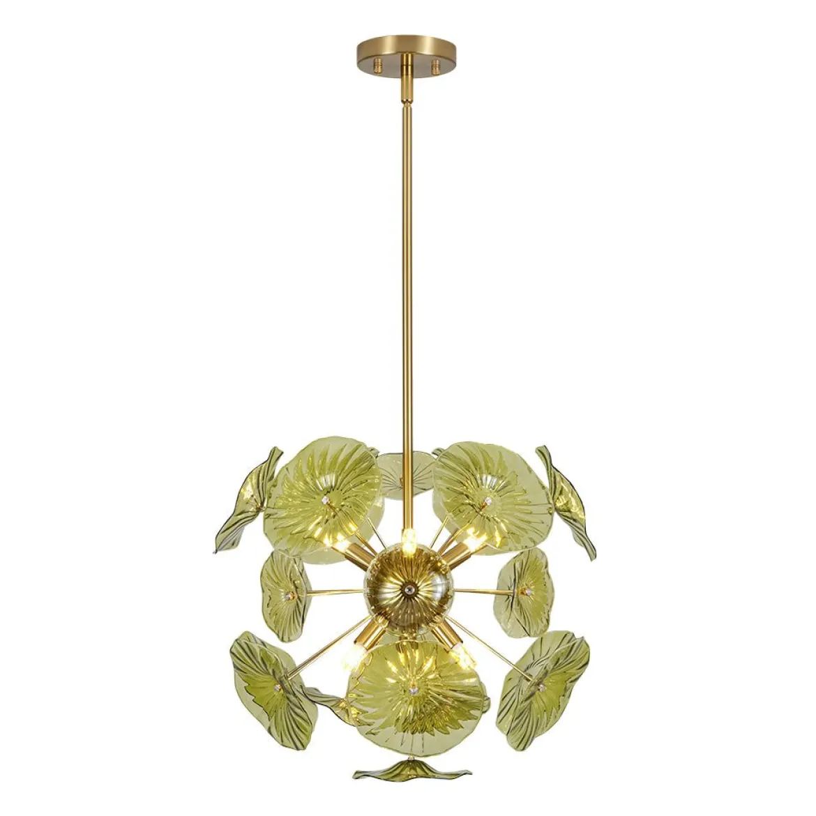 Summer Art Deco Bloom Green Lotus Leaf Sunburst Chandelier