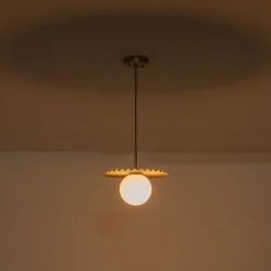 Sunburst Brass 1-Light Shine Opal Glass Globe Pendant