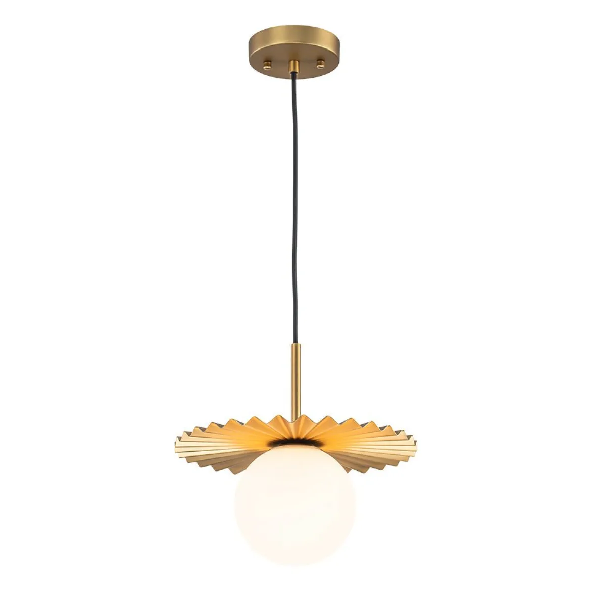 Sunburst Brass 1-Light Shine Opal Glass Globe Pendant