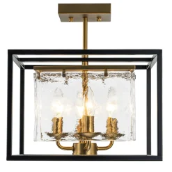 Textured Glass Candle Style Square Lantern Ceiling Light