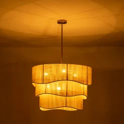 3-Tier Beige Woven Thread Drum Pendant Light