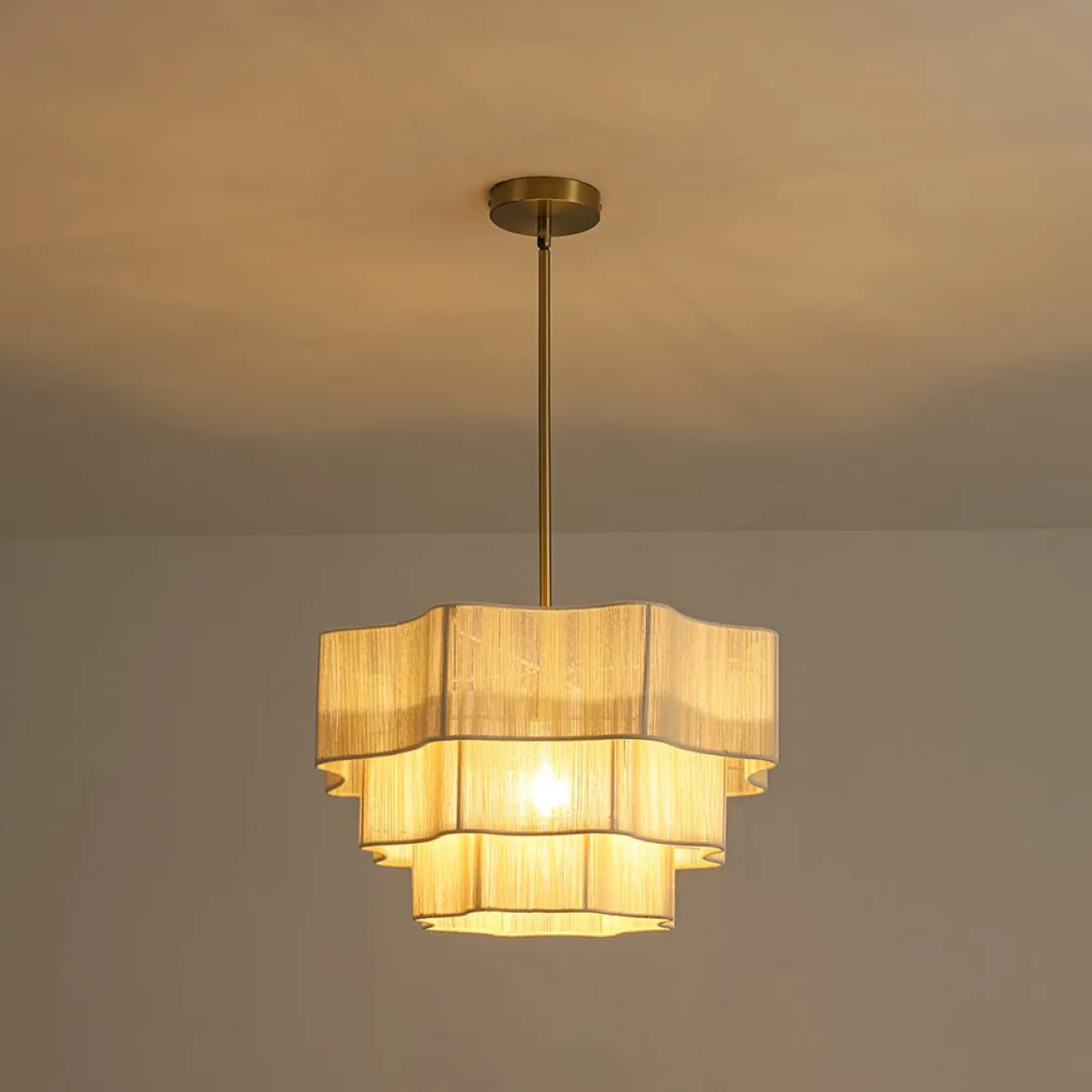 3-Tier Beige Woven Thread Round Cage Pendant Light