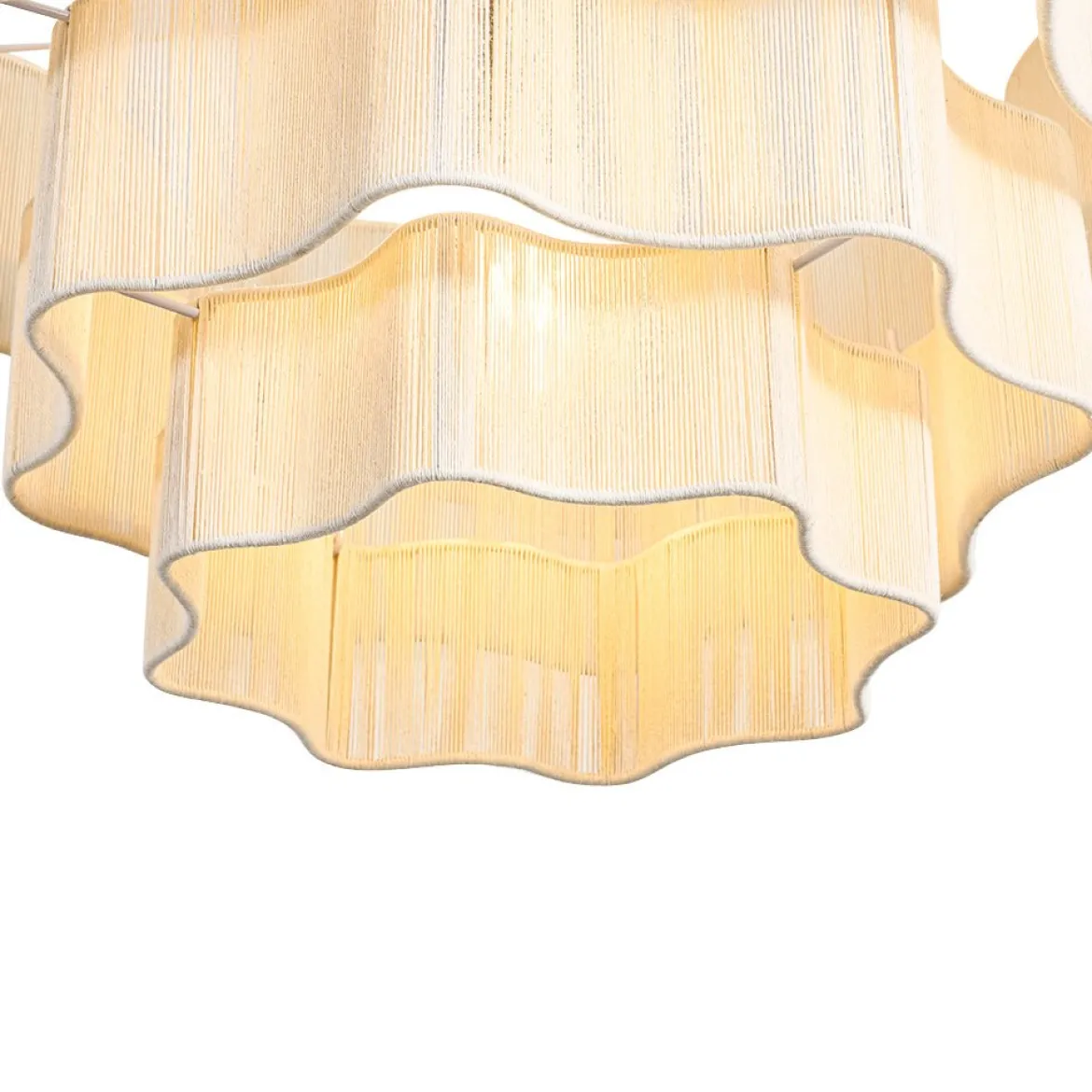 3-Tier Beige Woven Thread Round Cage Pendant Light