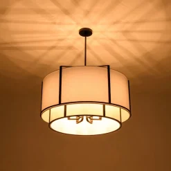 2-Tier Large White Fabric Drum Cage Chandelier