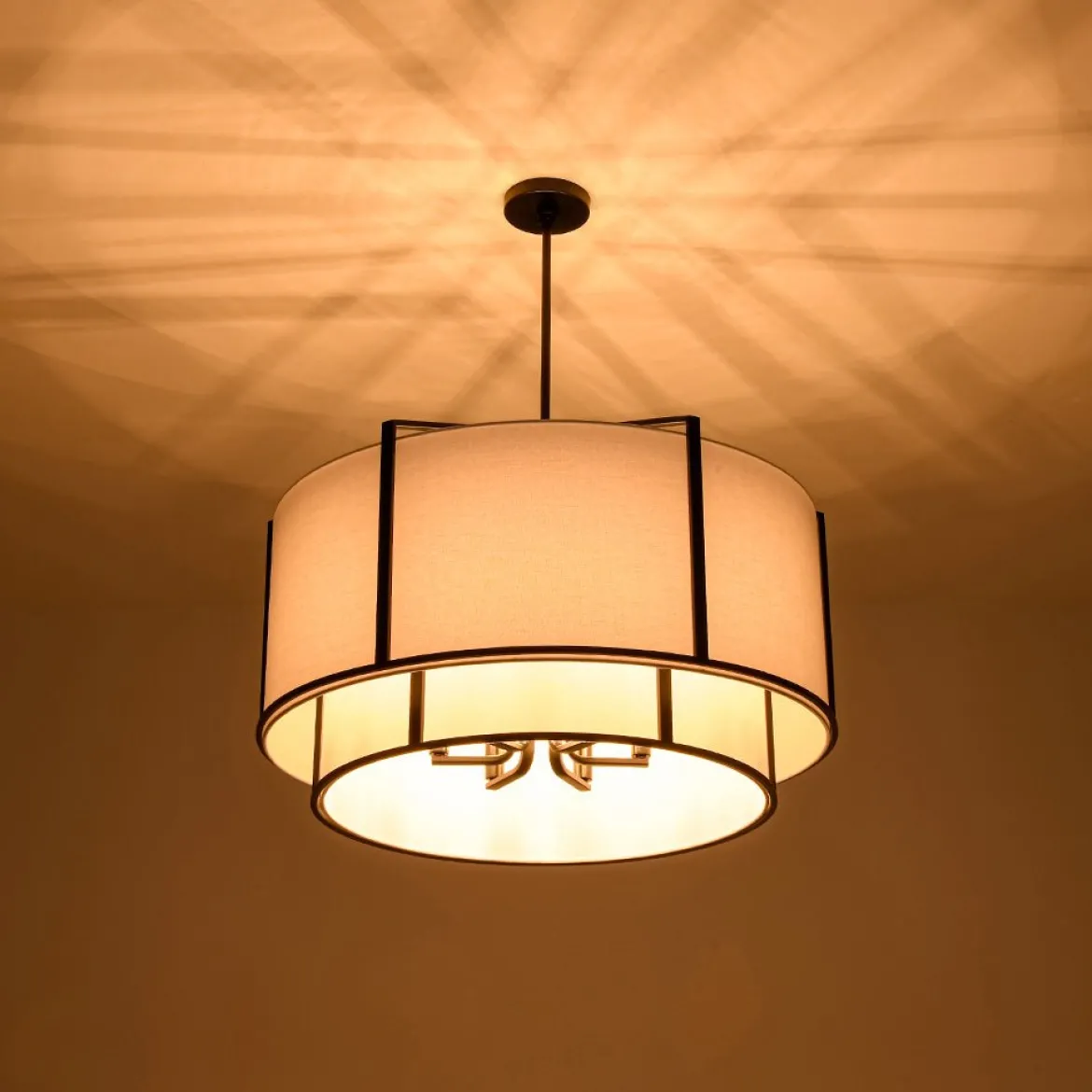 2-Tier Large White Fabric Drum Cage Chandelier