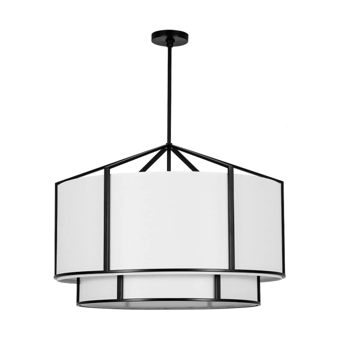 2-Tier Large White Fabric Drum Cage Chandelier