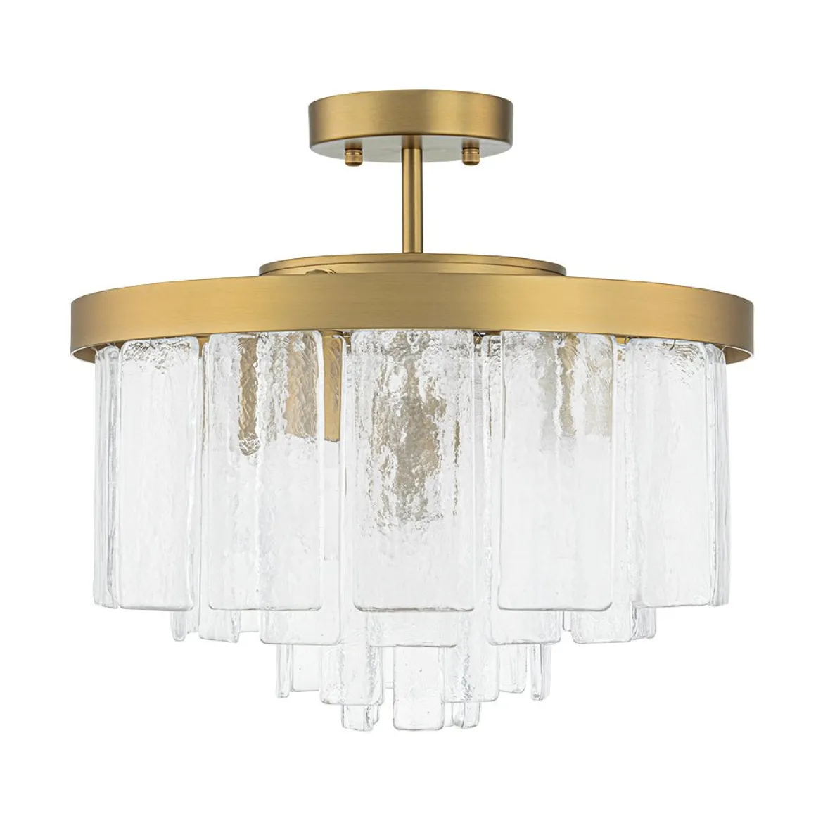 Tiered Hammered Water Glass Round Semi Flush Mount