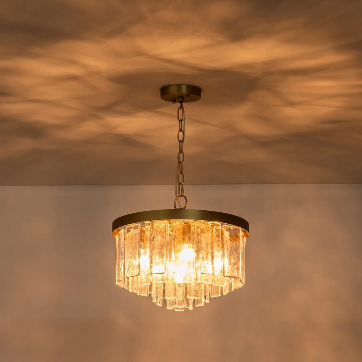 Tiered Hammered Water Glass Round Semi Flush Mount